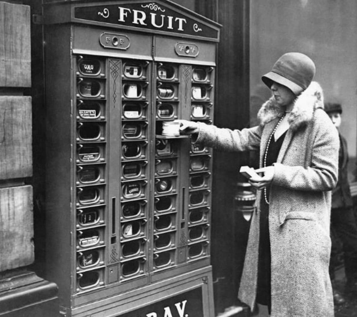 vending machines in 1920 - Sugates Fruit Av